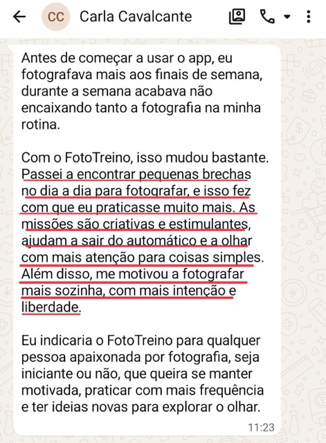 Depoimento de usuário